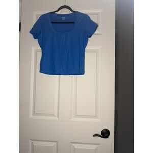 Pumiey Scoop Neck Short Sleeve Crop Top Stretchy T Shirt Xl Blue